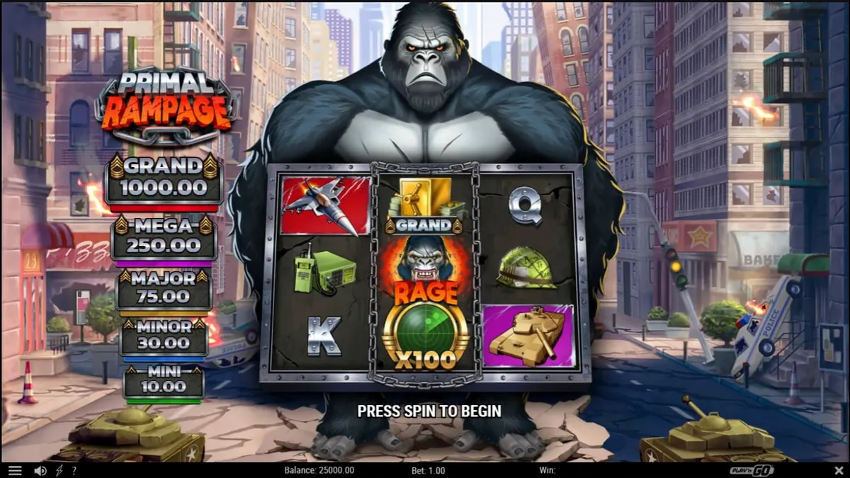 Visual utama slot Primal Rampage dengan latar belakang hutan dan kera raksasa
